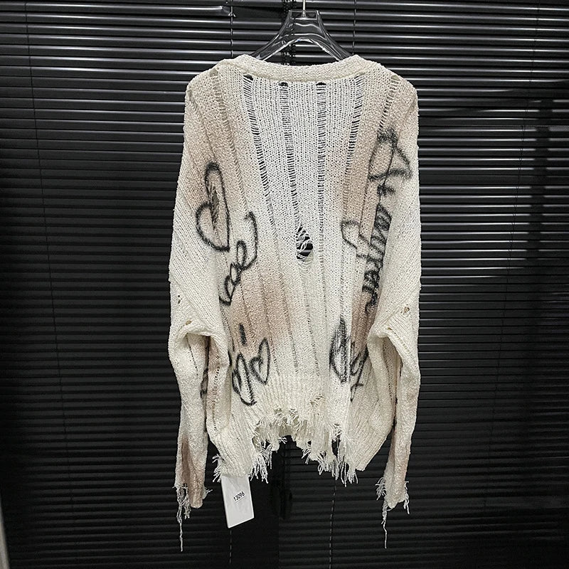 Autumn New Collection Women Knitted Cardigan Letter Pattern Loose Hole Design Single-breasted Fashion Sweater