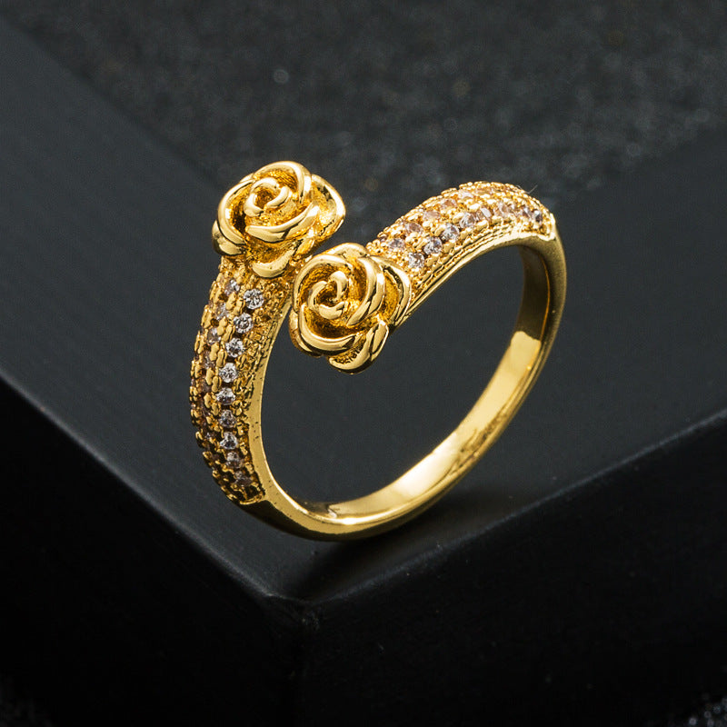 Open Adjustable INS Creative Star And Moon Ring Copper-Plated 18K Gold Micro-Set Zircon Jewelry