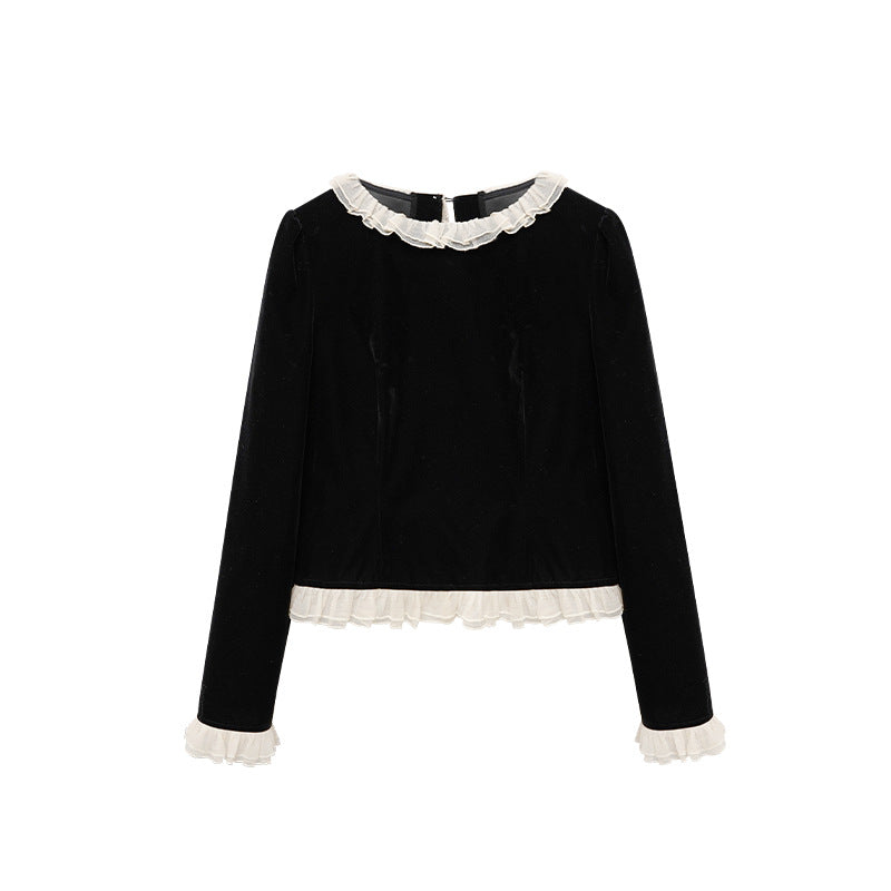 Black edge velvet sweater women's hoodie