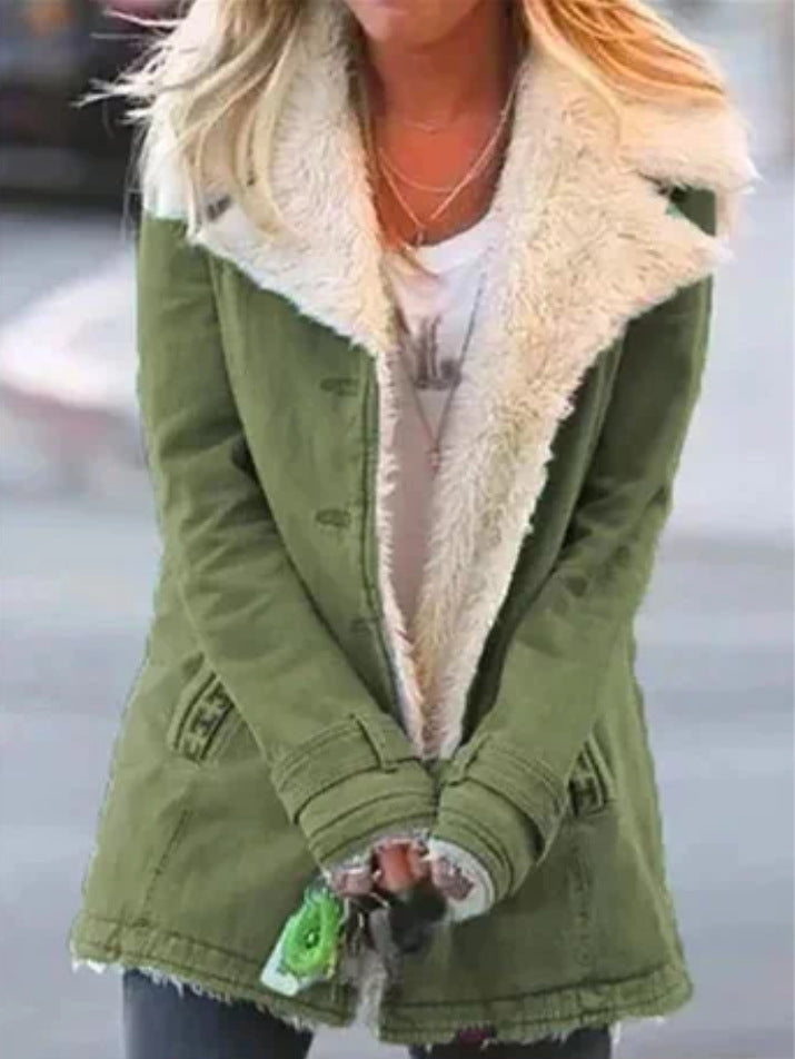 Autumn and winter velvet long sleeved warm cotton jacket for women