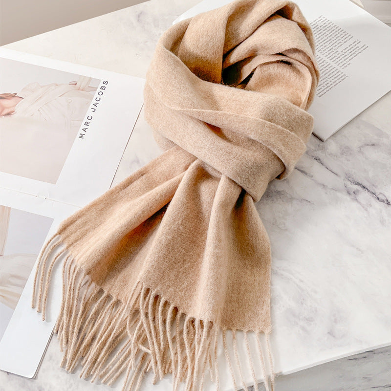 100% Pure Wool Scarf Solid Beige Shawl, Unisex Couple Warm Neck Wrap for Fall Winter