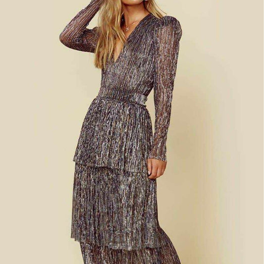 Fashionable long skirt, elegant commuting black printed high waist long skirt dress