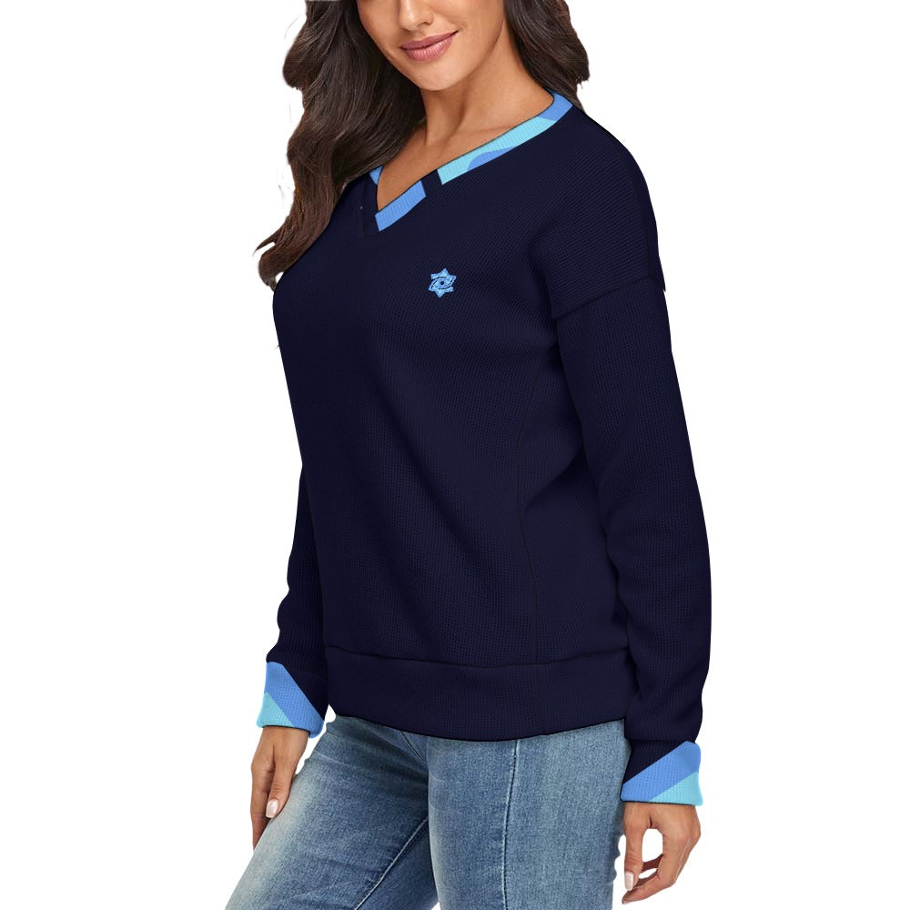 Badge of Pearls V-Neck  Long Sleeve Sweater