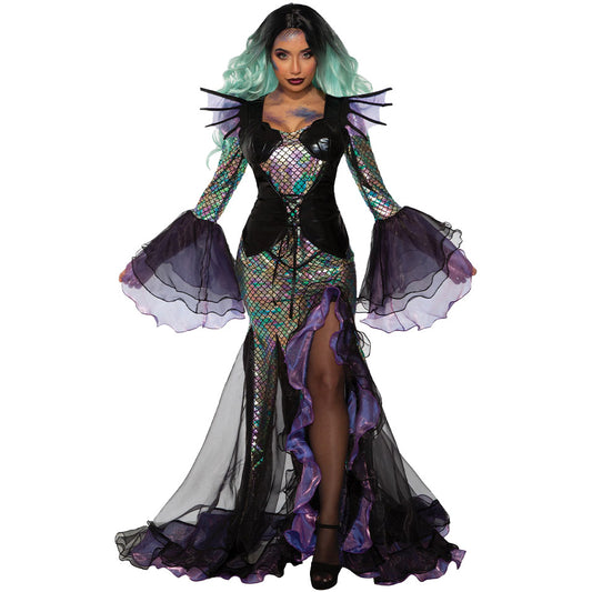 Fantasy Dark Witch Mermaid Cosplay Costume for Halloween Party Performance Dress