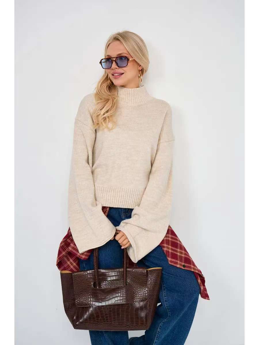 High neck pullover sweater for women in autumn and winter