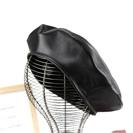 Women Hat Black Vintage Sheepskin Winter Beret Women Match All Fashion Autumn And Winter Leather Berets Hats