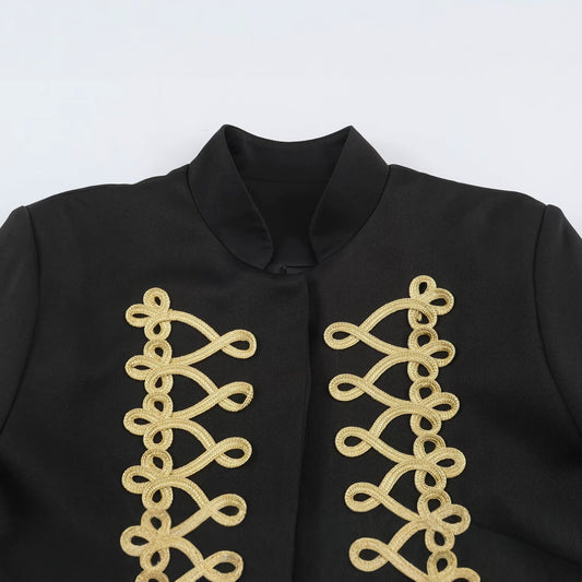 Floral button decoration stand collar suit jacket for women