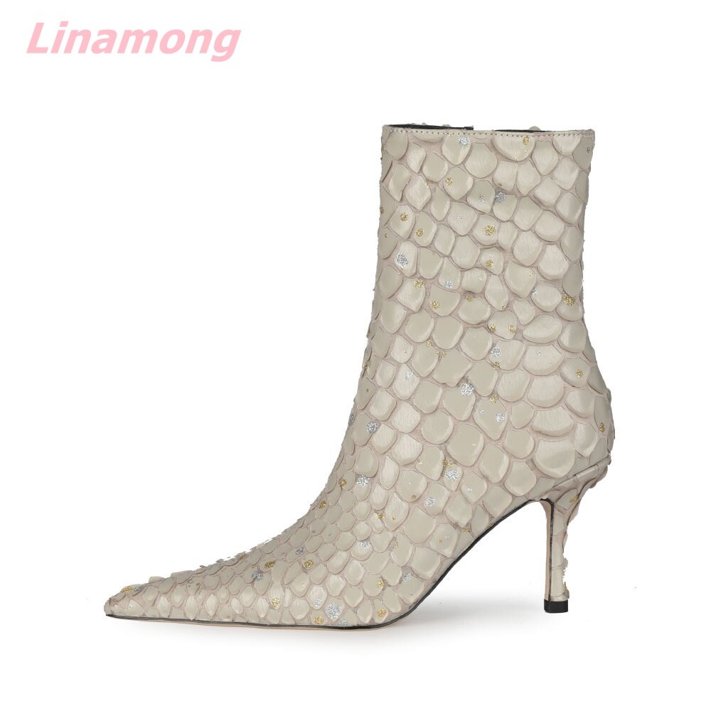Autumn Brand Design Women Bling Boots Pointed Toe Thin High Heel Side Zipper Comfortable Sexy Retro Mid-Calf Office Party Shoes