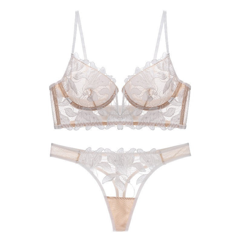 LA BELLA Sexy lingerie ultra-thin deep V-embroidered lace lingerie women's plus size bra set bra