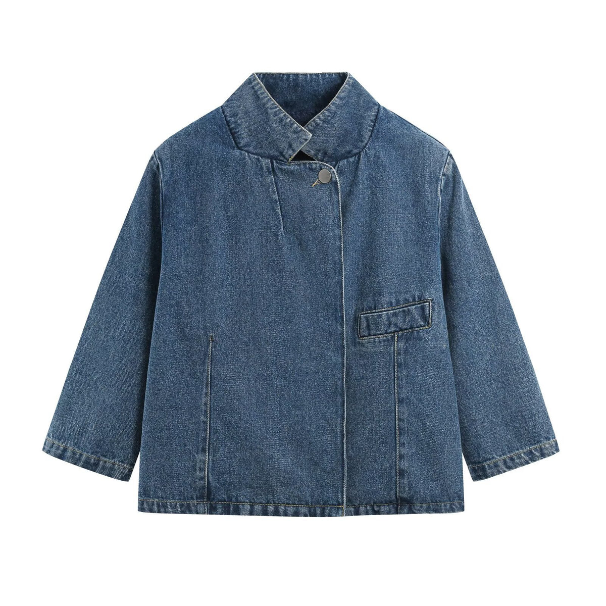 Casual double row concealed button denim suit+long pants set for women