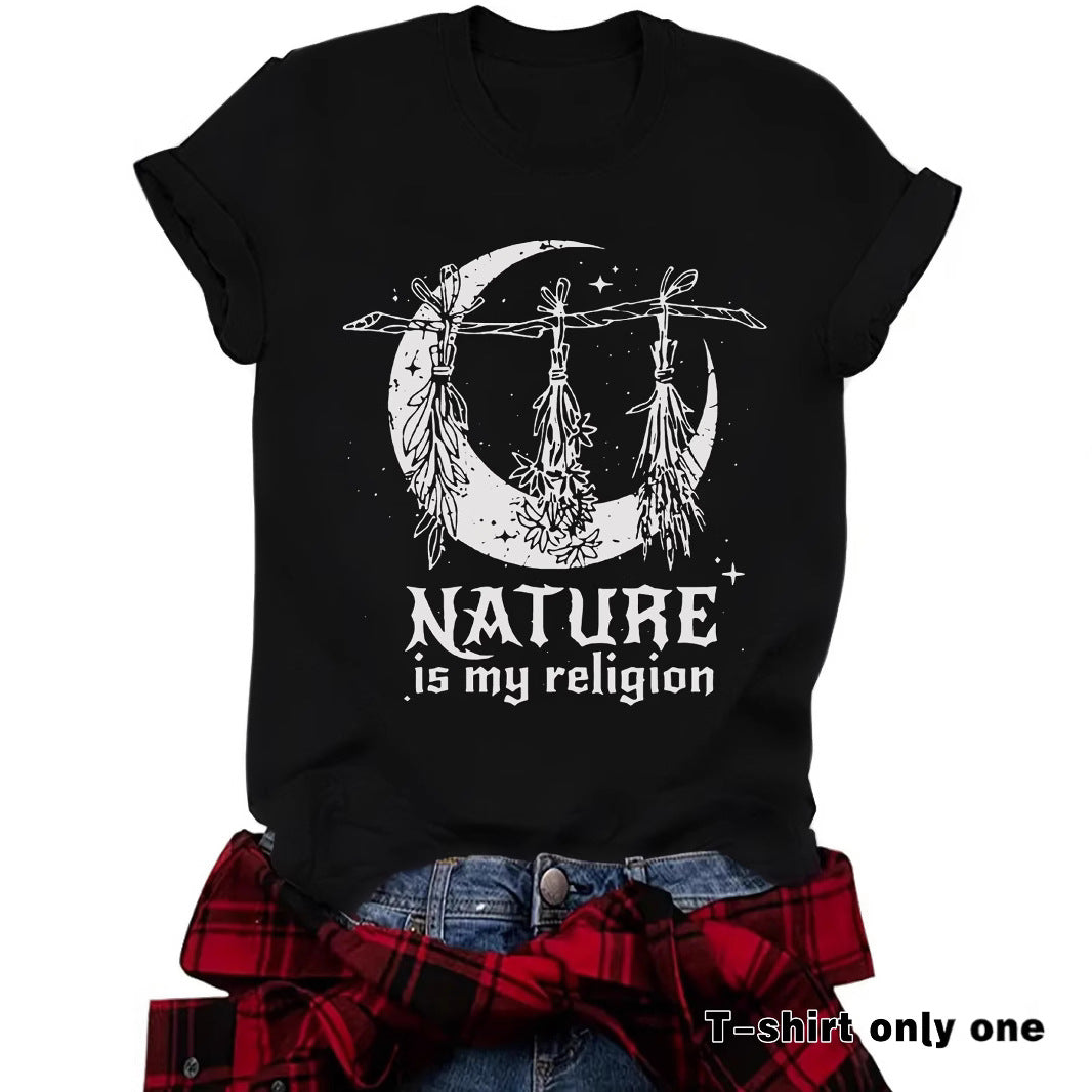 Witch print round neck short sleeved shirt