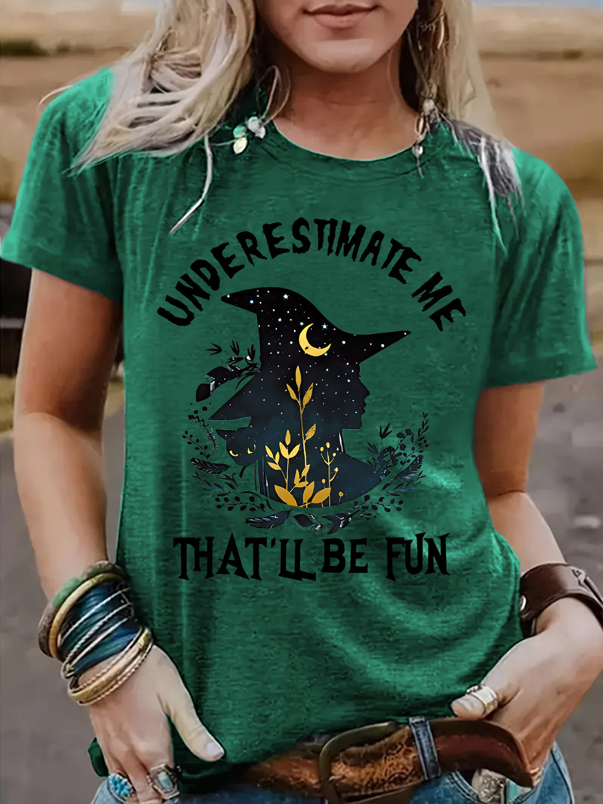 Round neck short sleeved women's t-shirt witch Halloween