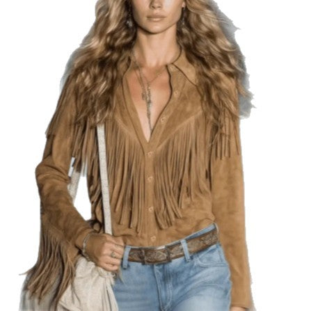 Bohemian Style Fringe Casual Shirt for Women, Spring and Autumn