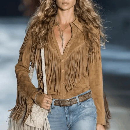 Bohemian Style Fringe Casual Shirt for Women, Spring and Autumn