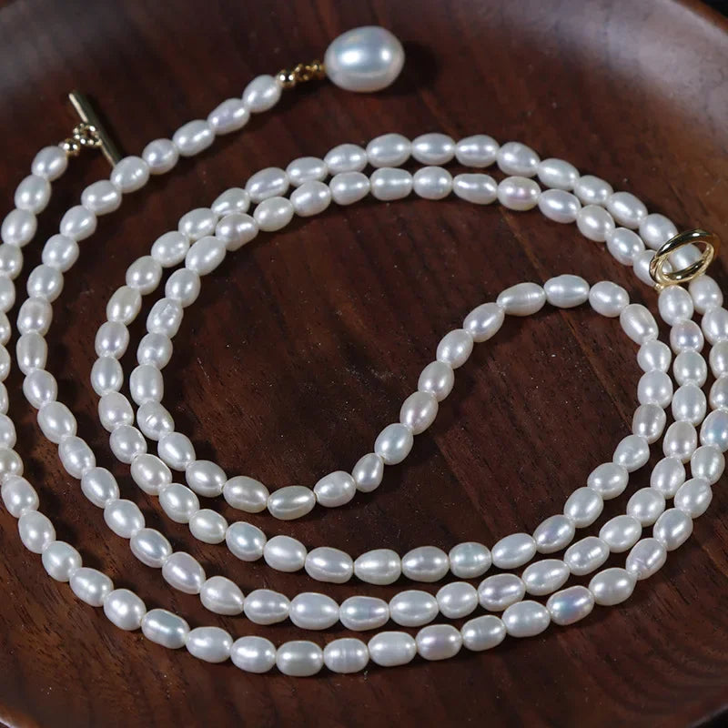 80cm Long Natural Pearl Chain Necklace for Women Female Jewelry Real Mini Small Baroque Pearl Tassel Necklace Choker