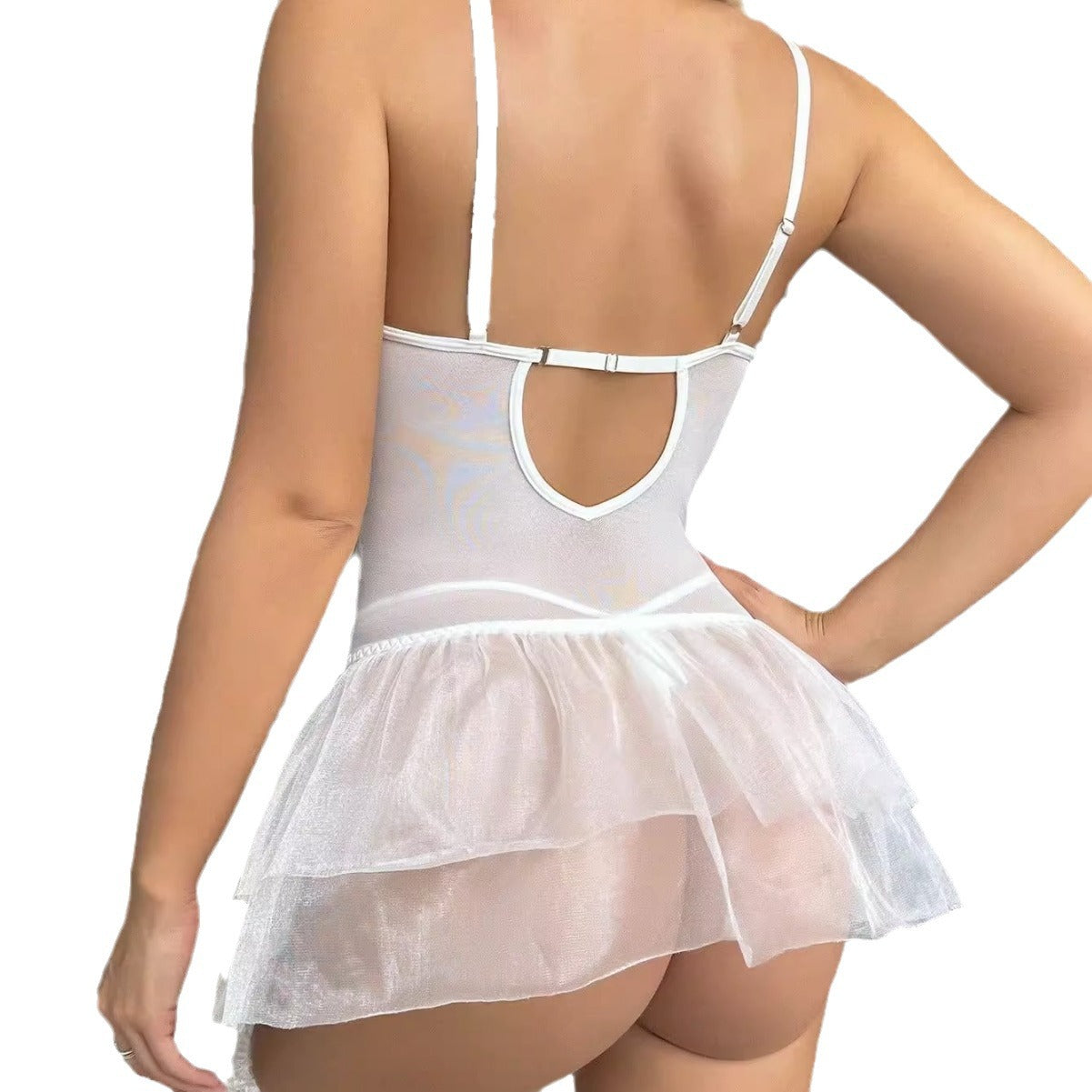 LA BELLA Lace mesh sexy splicing perspective slim fit woven belt fun lingerie bra set