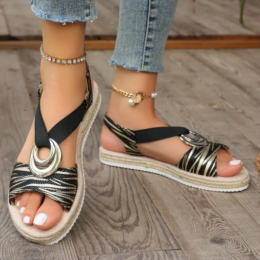 Women's Sandals with Slope Heel and Hemp Bottom Fish Mouth Sandals
