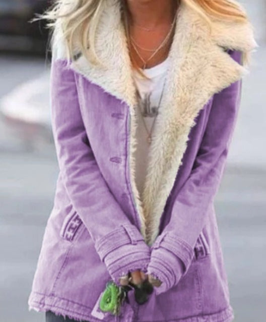Autumn and winter velvet long sleeved warm cotton jacket for women
