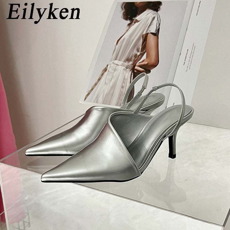 Fall Women Slingback Pumps Sandals Pointed Toe Slip On Thin High Heel Ladies Elegant Shoes Sanda