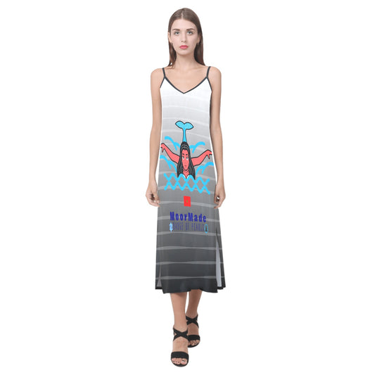 Moormade Badge of Pearls  V-Neck Open Fork Long Dress