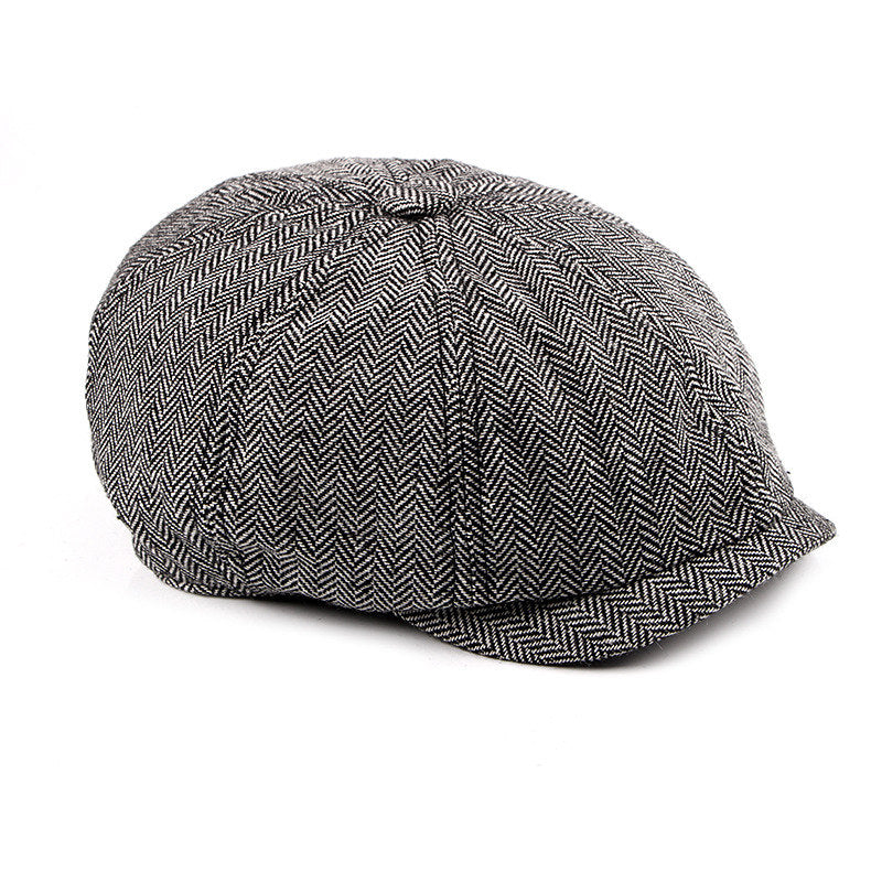 Newsboy Cap Beret Hat Men Women Hat Tweed Gatsby Octagonal Black White Herringbone Vintage Ivy Hats