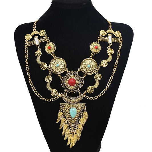 Vintage Statement Necklace for Women Baroque Bride Colorful Geometric Gemstone Long Sweater Chains Afghan Gypsy India Jewelry