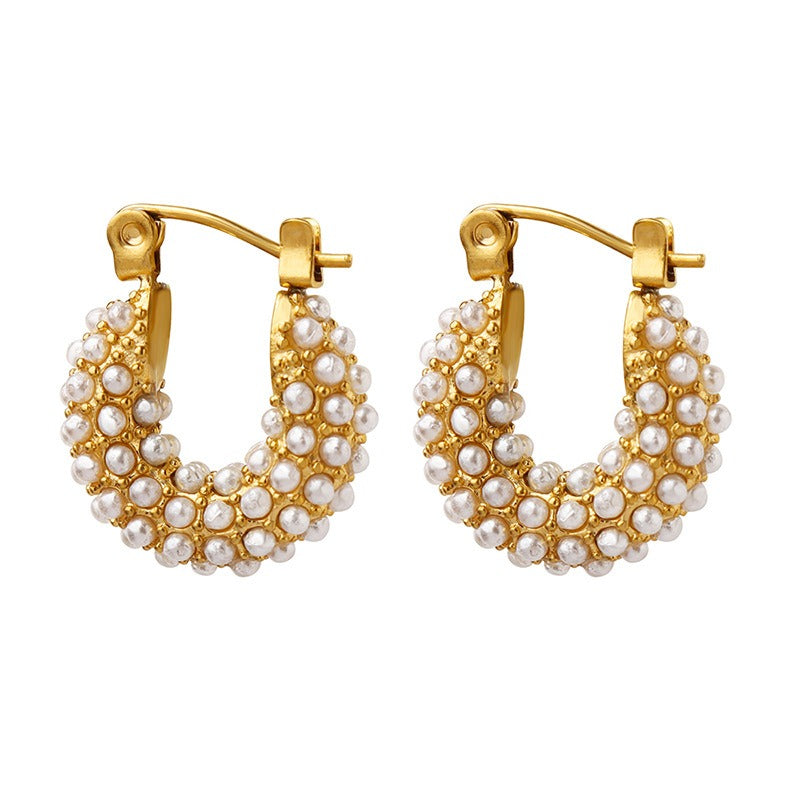 New French socialite's unique baroque style imitation pearl temperament U-shaped earrings and earrings