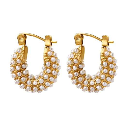 New French socialite's unique baroque style imitation pearl temperament U-shaped earrings and earrings