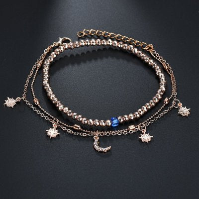 Anklet Multi-Layer Women's Beaded Star Moon Anklet Women