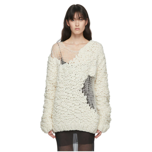 Broken Round Neck Full Sleeves Knitting Pullover Loose Female Top Autumn And Autumn Fashion Women Knits