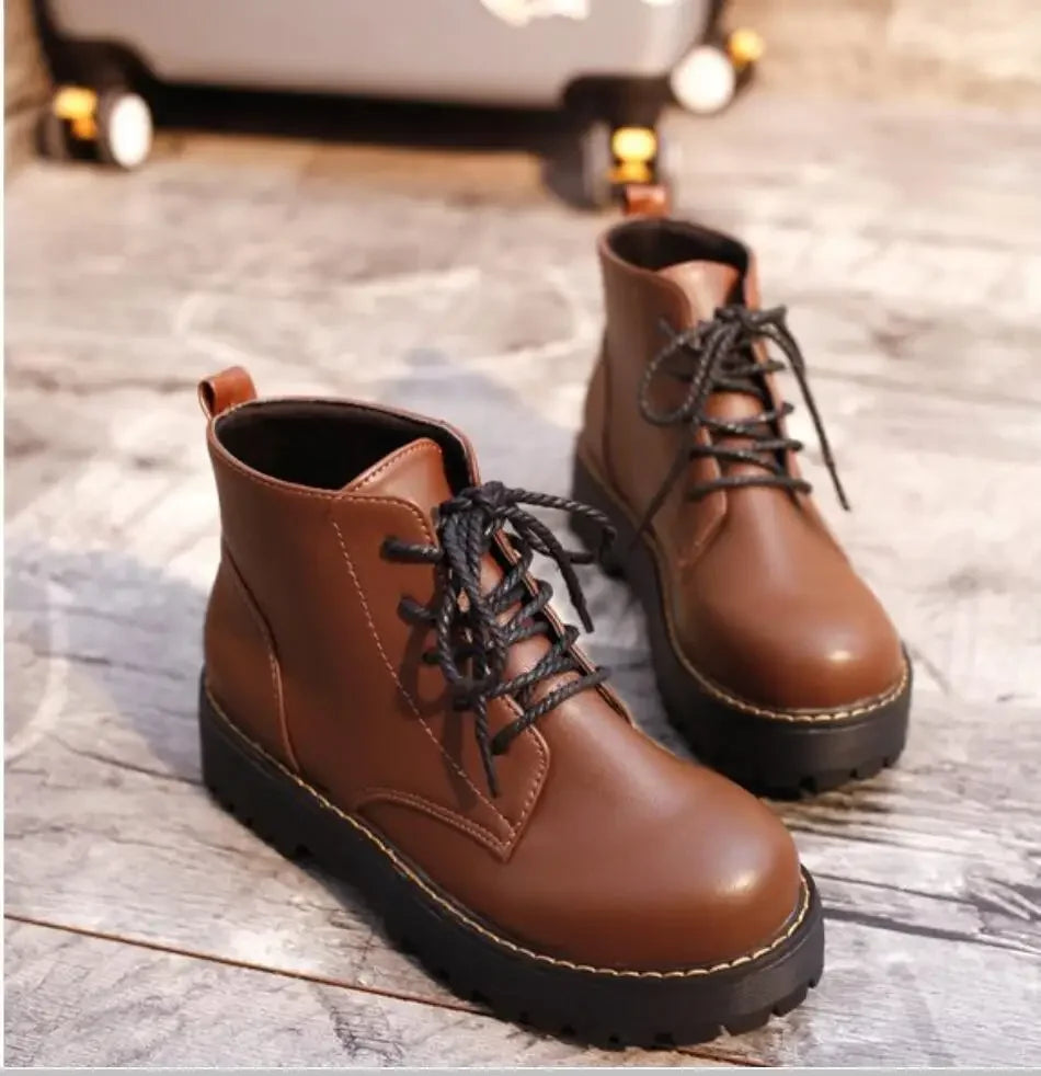 Autumn Winter Women Ankle Boots Platform Lace Up Casual Shoes Woman Retro Oxfords Female Waterproof Goth Thick Boots Footwe