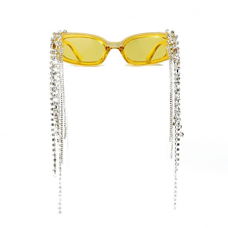 Square Small Frame Hand-Drilled Tassel Sunglasses Unisex Jelly Color Net Red Street Shot Glasses Sunglasses