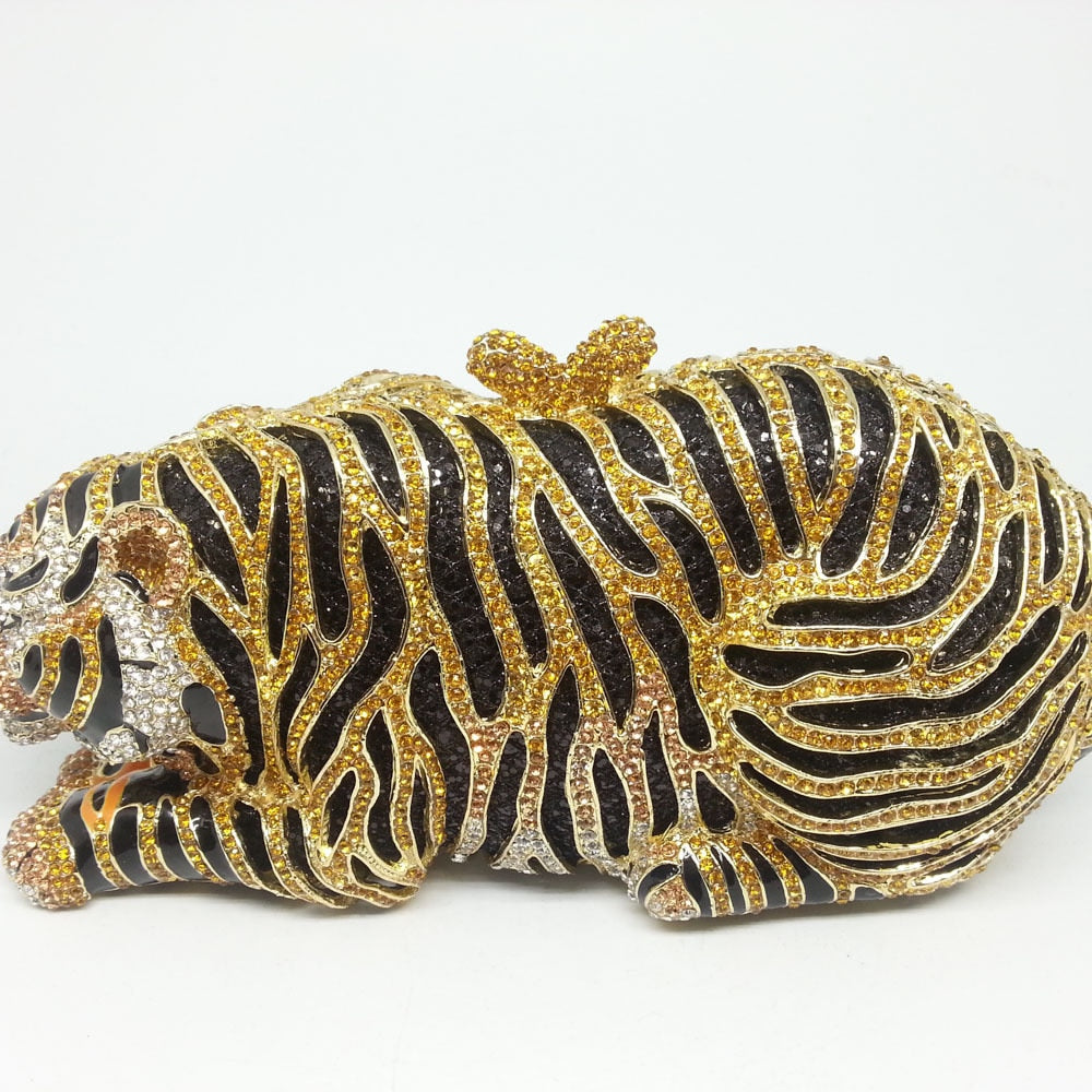 Luxury Bags for Women Elegant Gold Tiger Clutch Minaudiere Evening Bags Diamond Wedding Handbag Bridal Purse Party Dinner Bag