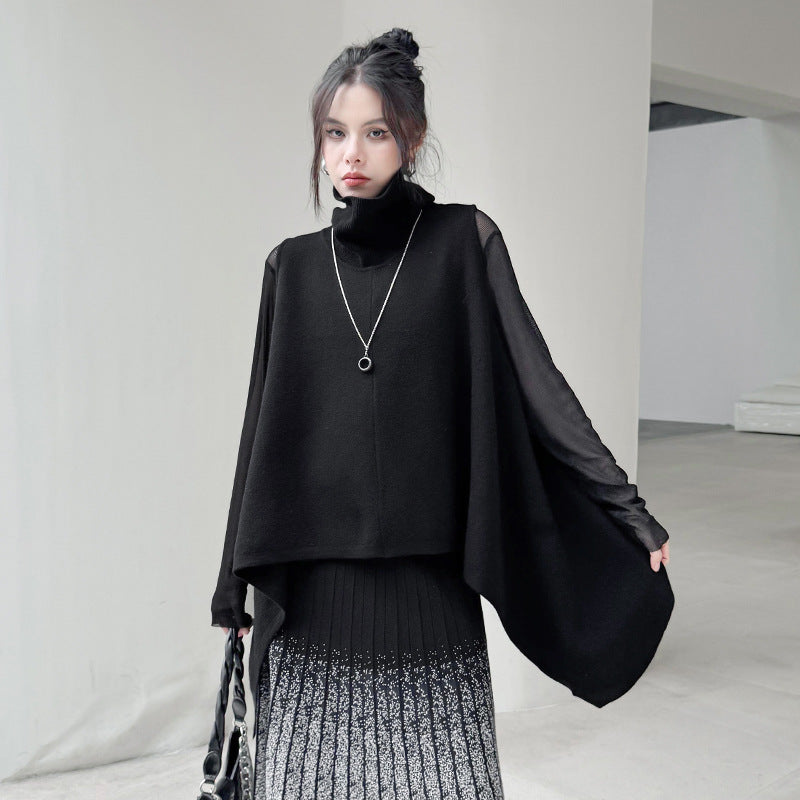 Irregular Big Size Knitting Sweater Turtleneck Sleeveless Women Pullovers New Fashion Tide Spring Autumn