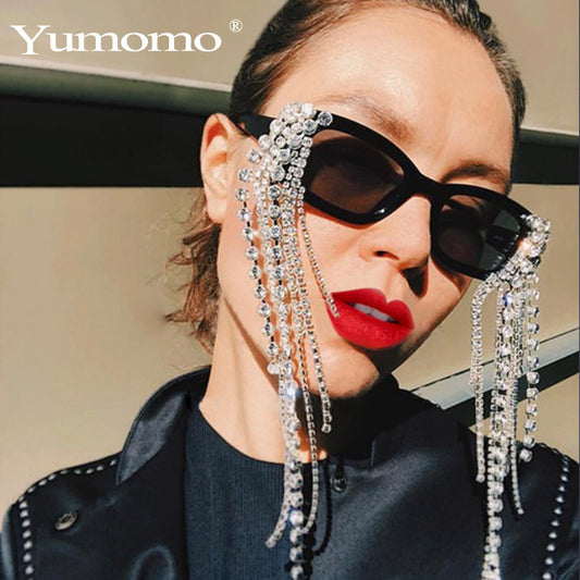 Square Small Frame Hand-Drilled Tassel Sunglasses Unisex Jelly Color Net Red Street Shot Glasses Sunglasses
