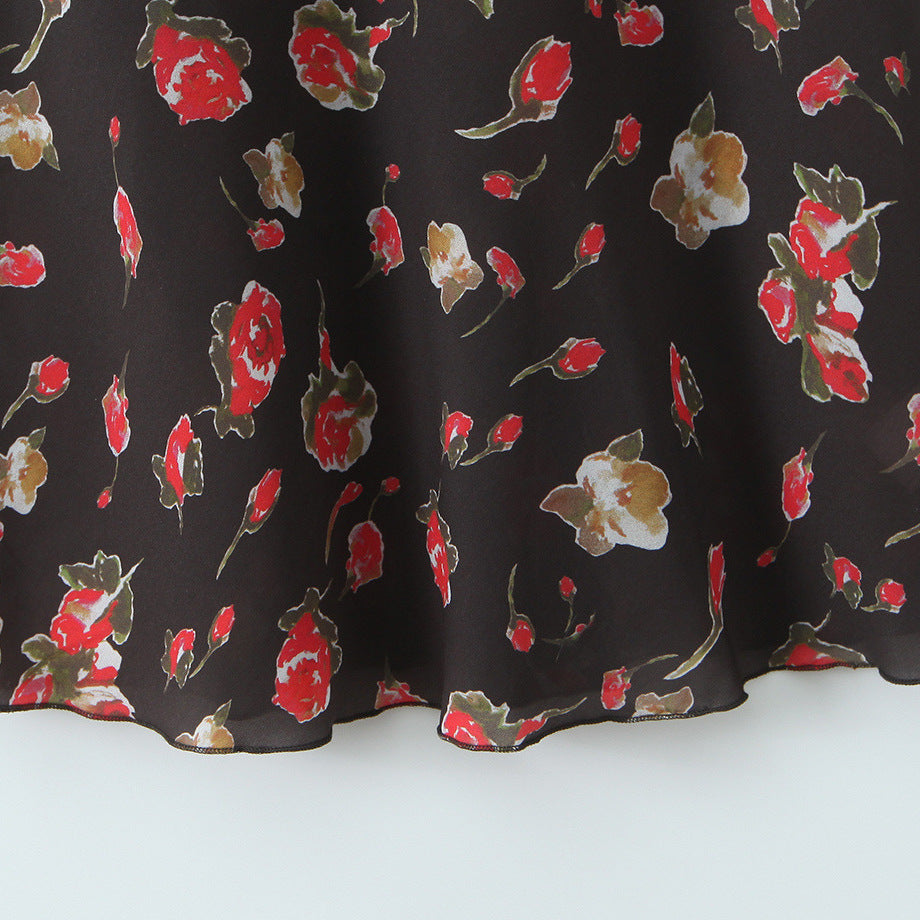 French elegance and black floral dress
