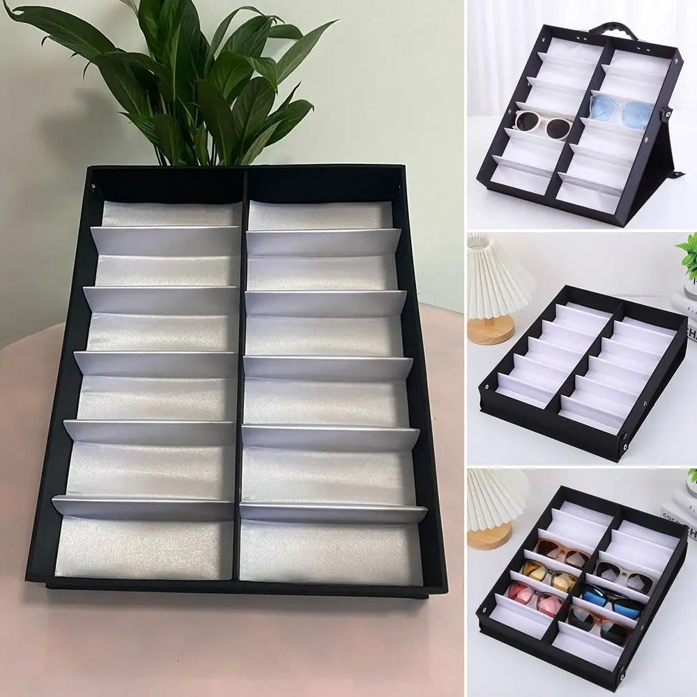 12 pairs of handheld Sunglasses storage box multi grid glasses display