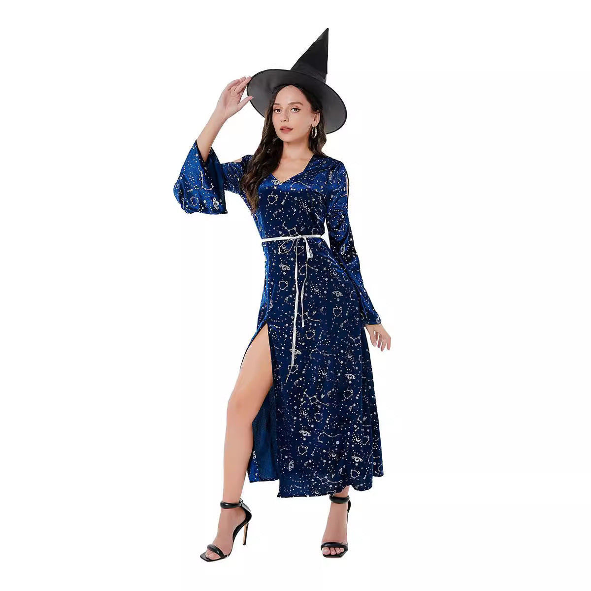 Zhu Mi Lian New Halloween Witch Costume Adult Role Play Witch Long Dress Cosplay Performance Costume