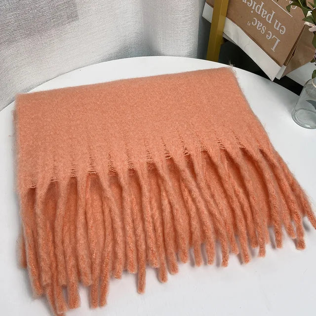 New Winter Women's Scarf Cashmere Warm Wrap Pashmina Solid Foulard Female Scarves Shawls Thick Soft Blanket Large Tassels
