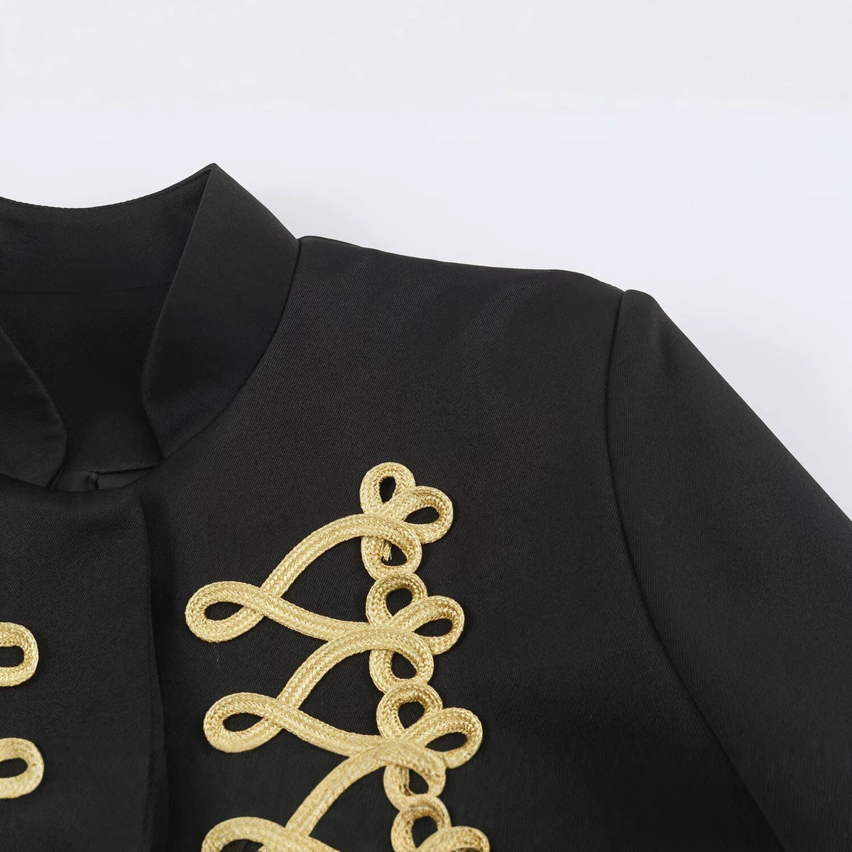 Floral button decoration stand collar suit jacket for women