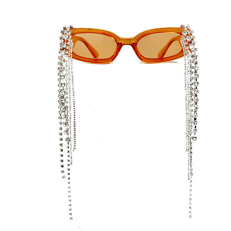 Square Small Frame Hand-Drilled Tassel Sunglasses Unisex Jelly Color Net Red Street Shot Glasses Sunglasses