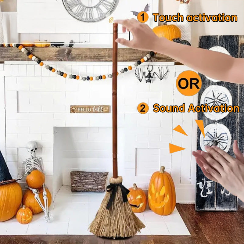 Halloween Floating Witch Broom, Haunted Dancing Broom with Ghost Sound – Spooky Festive Decor for Home