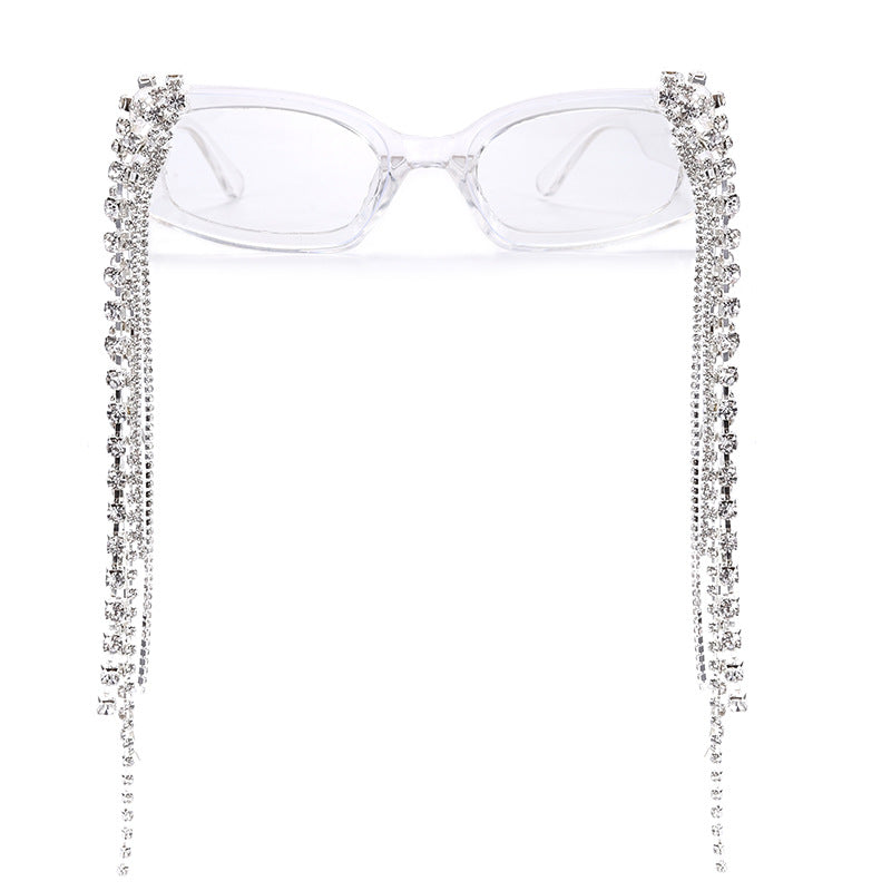 Square Small Frame Hand-Drilled Tassel Sunglasses Unisex Jelly Color Net Red Street Shot Glasses Sunglasses