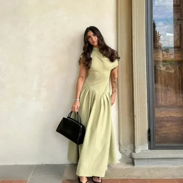 Autumn Women Elegant Dress Casual Diagonal Collar Slim A-line Robe Female Fashion Chic High Waist Vent Patchwork Dresses Lady