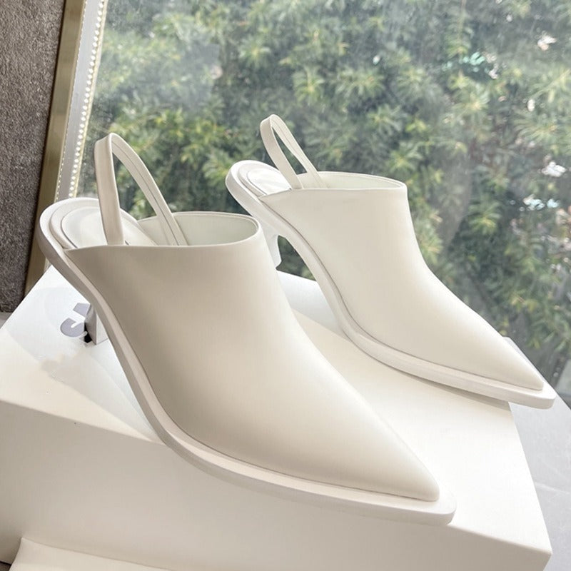 French pointed high heels with a bun and half slippers for women