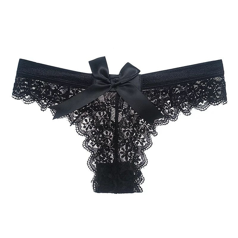 LA BELLA Sexy and playful lingerie, women's lace transparent bow underwear, triangle pants, thong pants