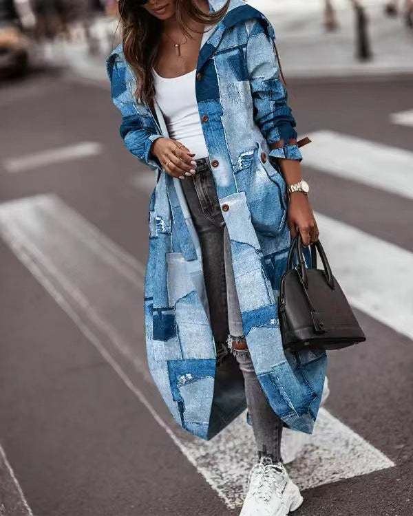 Autumn and winter new style temperament niche personality casual large lapel mid length trench coat for women