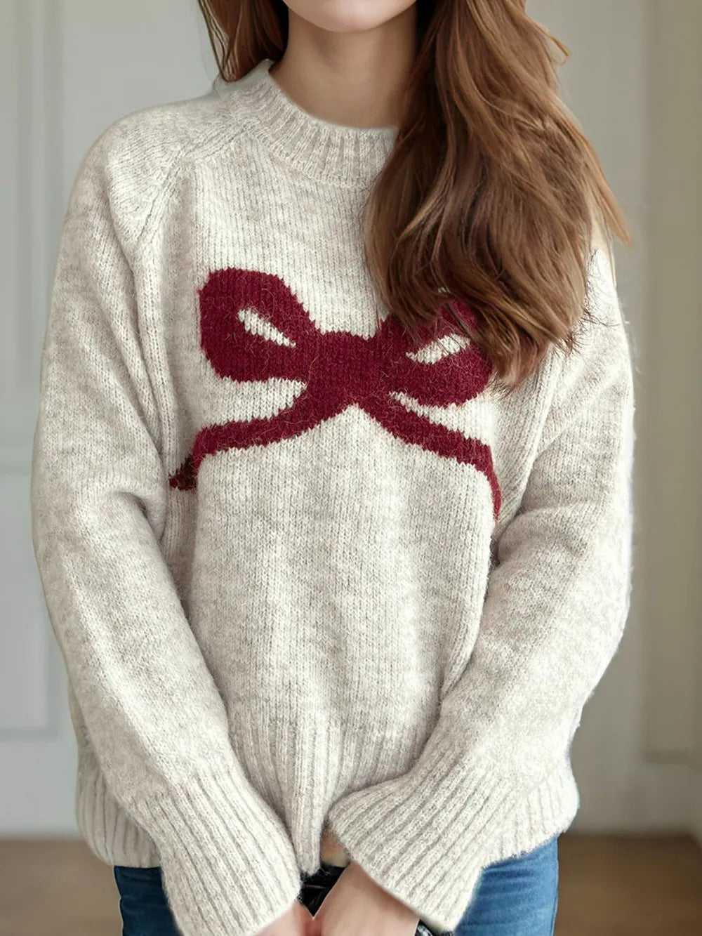 Round neck sweater women's autumn and winter knitted sweater top women