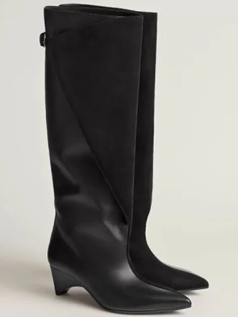 Autumn and Winter Women's Fashionable Knee High Boots, Pointed and Thick High-heeled Knight Boots 34-43 Mid Length Boots