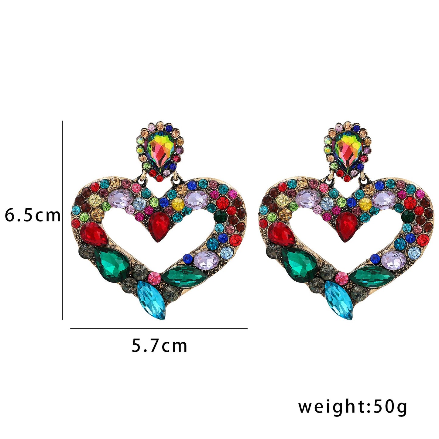Juran Fashion Heart Shaped Crystal Drop Earrings for Women Colorful Stones Luxury Jewelry Baroque Gorgeous Earrings